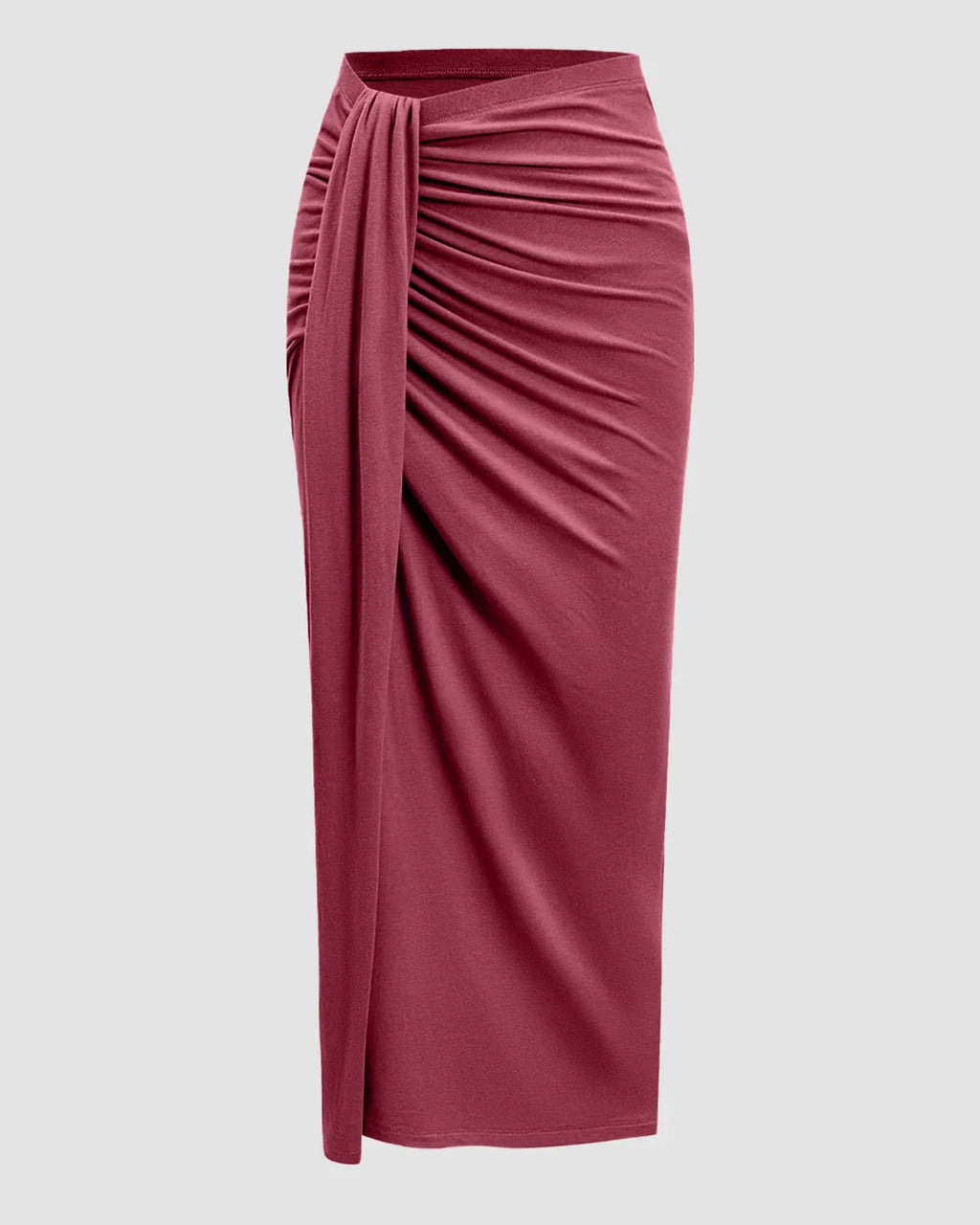 Sleeveless Ruched Top & Midi Skirt Set in Ruby
