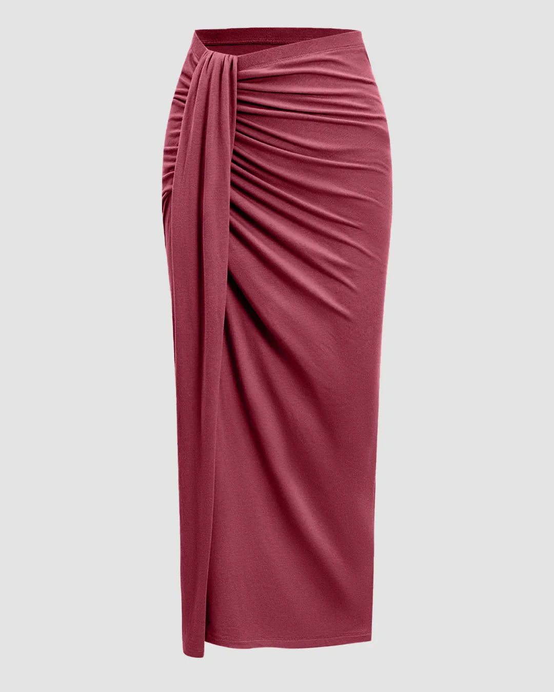 Sleeveless Ruched Top & Midi Skirt Set in Ruby