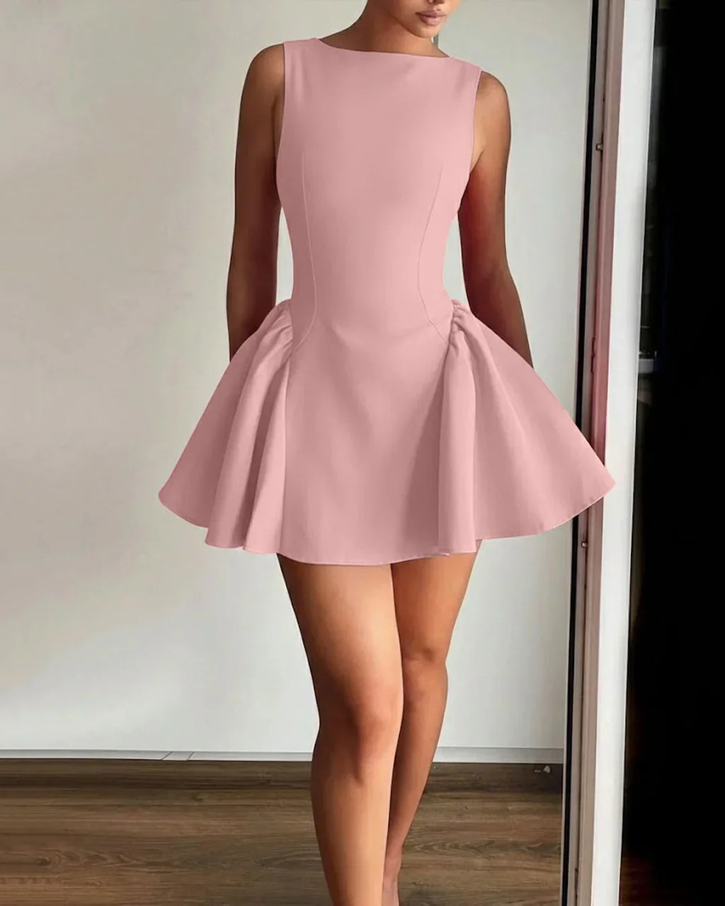 Sleeveless Slim Fit Peplum Hem Mini Dress in Pink