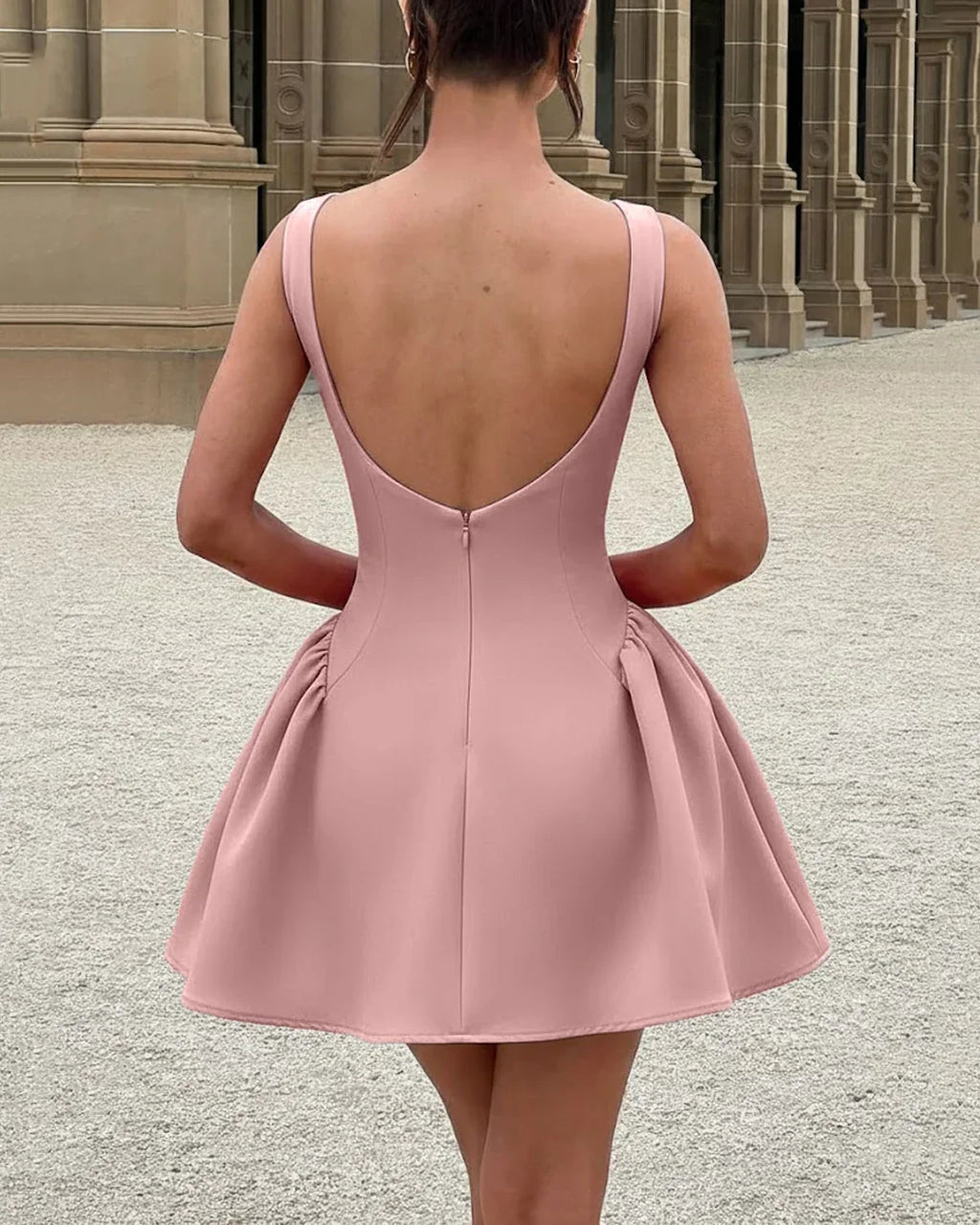 Sleeveless Slim Fit Peplum Hem Mini Dress in Pink