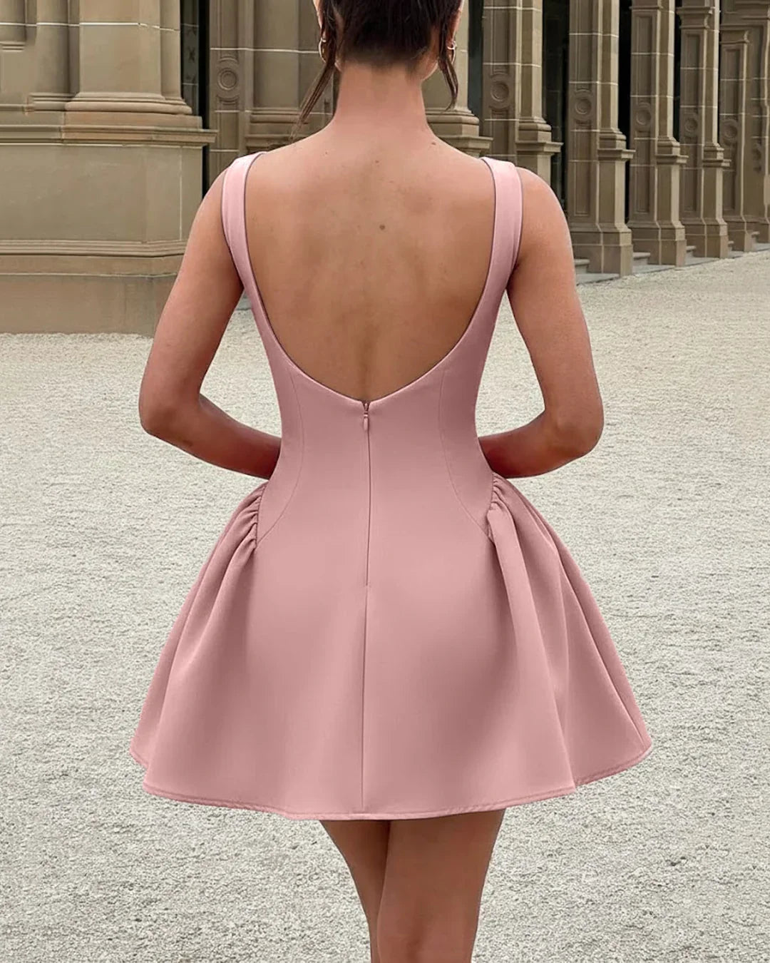 Sleeveless Slim Fit Peplum Hem Mini Dress in Pink