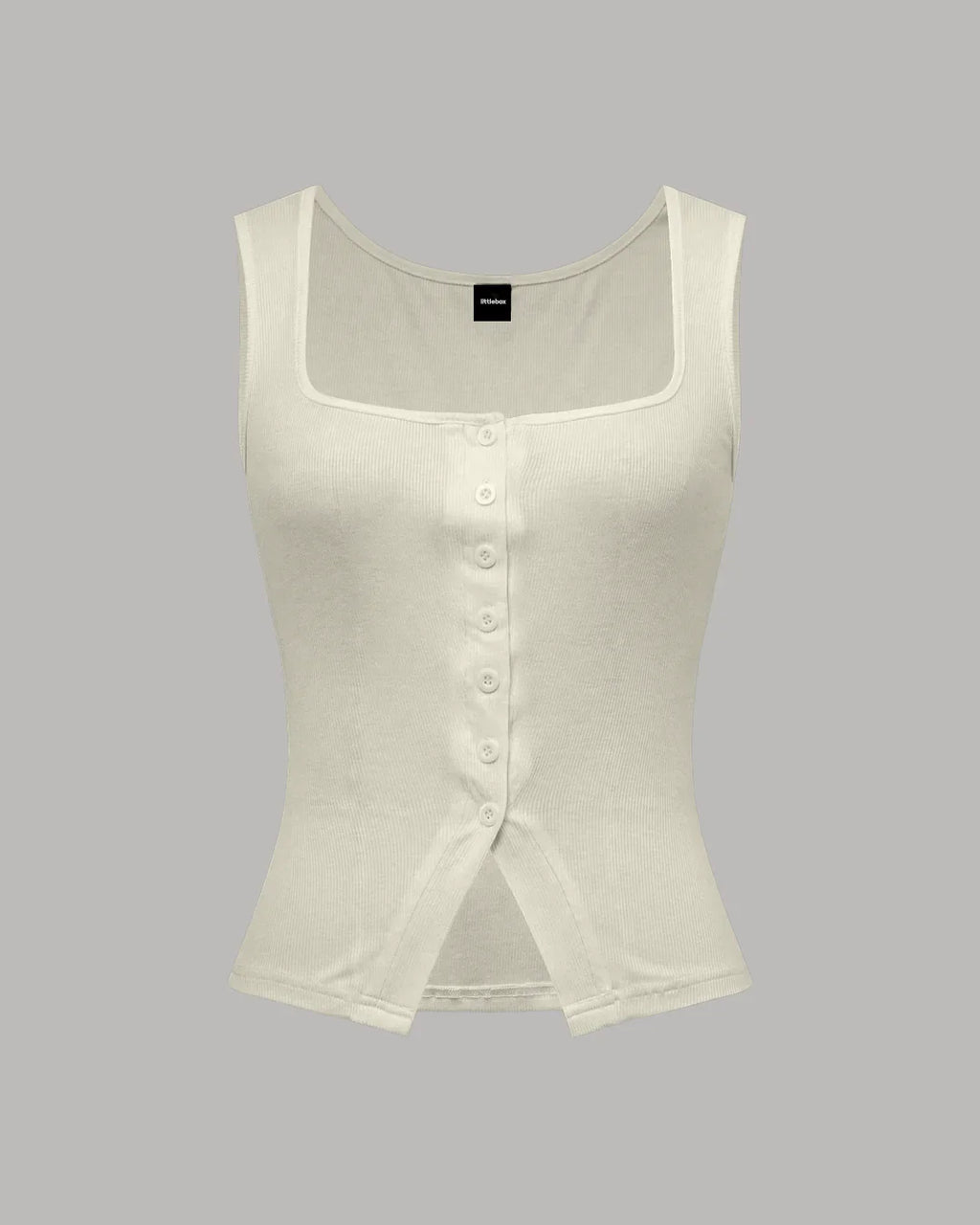 Sleeveless Square Neck Button Down Ribbed Top in Milky White