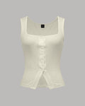 Sleeveless Square Neck Button Down Ribbed Top in Milky White