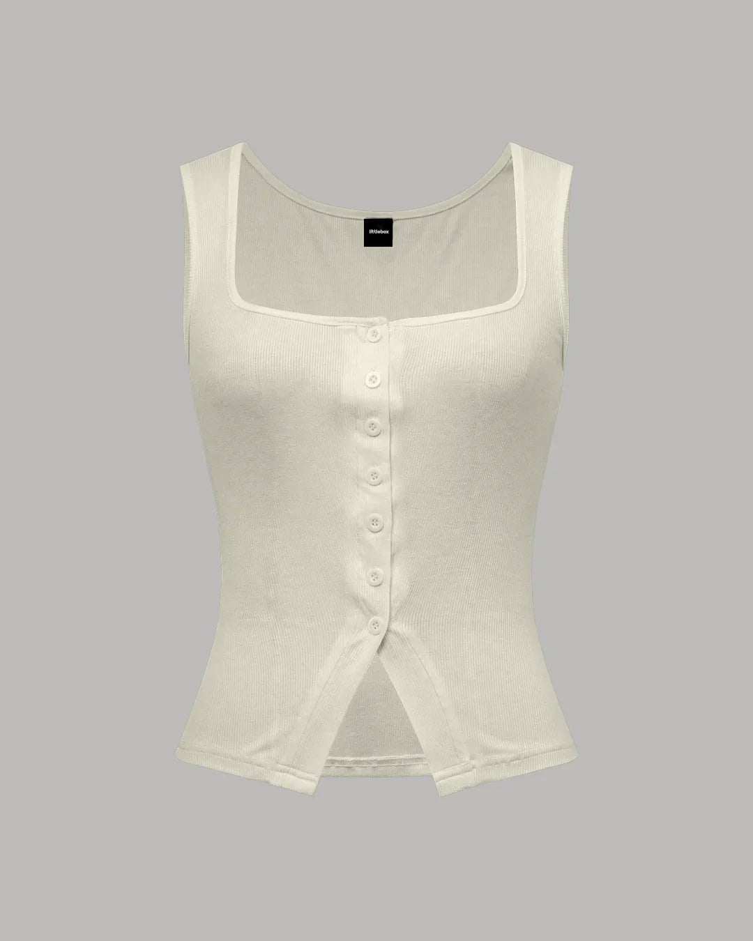 Sleeveless Square Neck Button Down Ribbed Top in Milky White