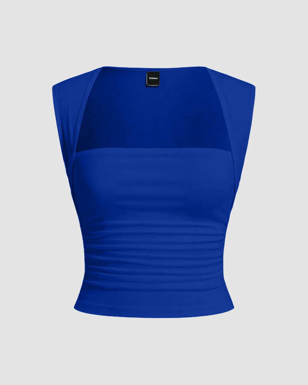 Sleeveless Square Neck Ruched Solid Top in Blue