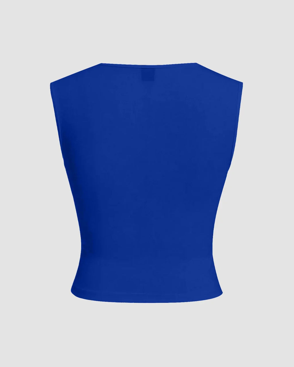 Sleeveless Square Neck Ruched Solid Top in Blue