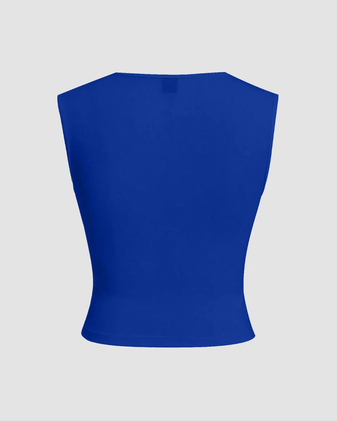 Sleeveless Square Neck Ruched Solid Top in Blue