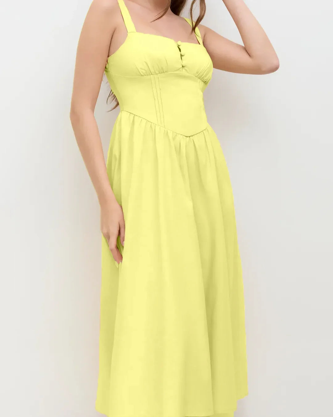 Sleeveless Tie Strap Midi Dress in Yellow