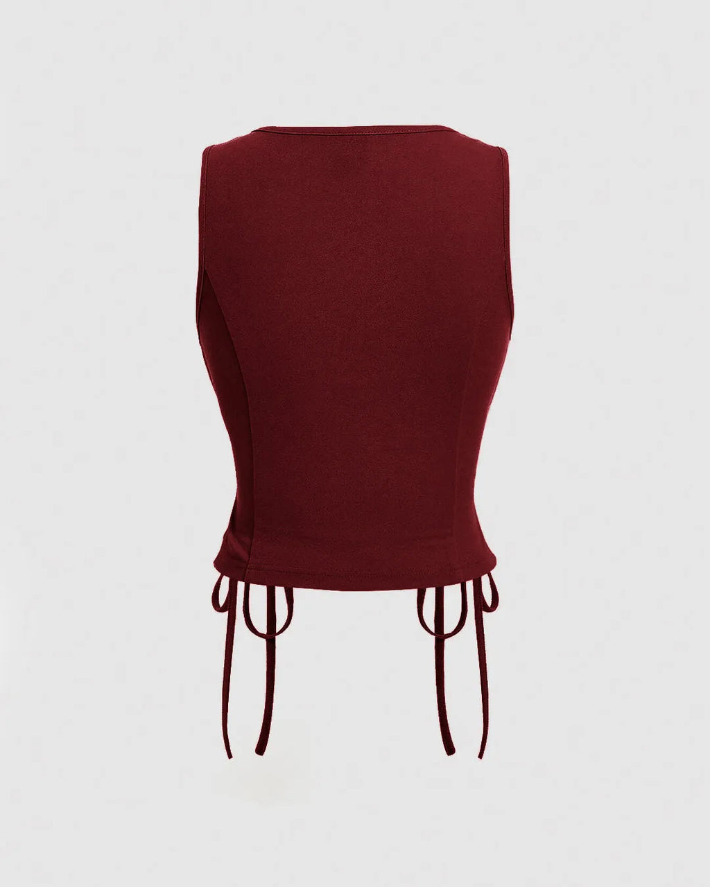 Sleeveless V Neck Button Front Tie-Up Top in Maroon