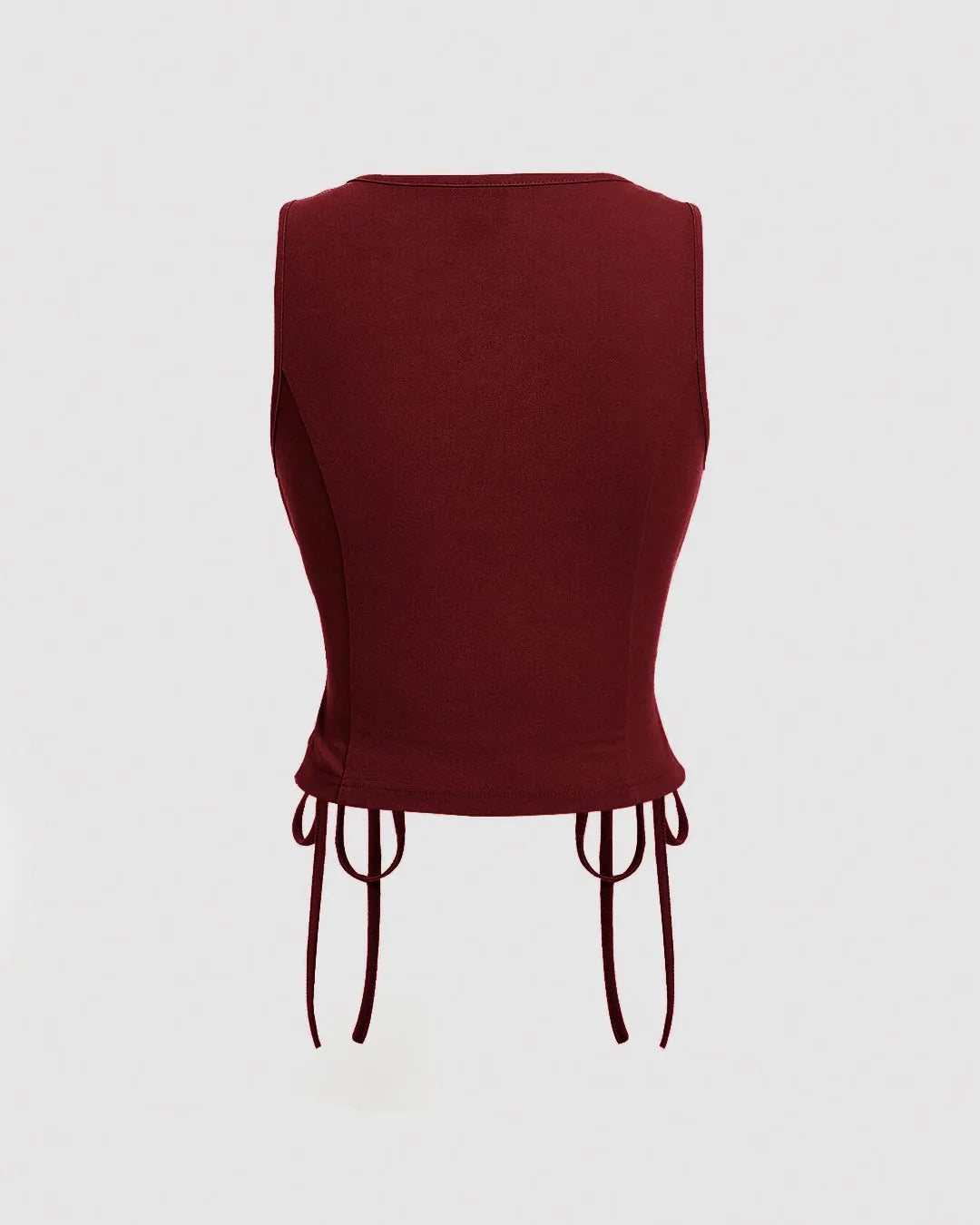Sleeveless V Neck Button Front Tie-Up Top in Maroon