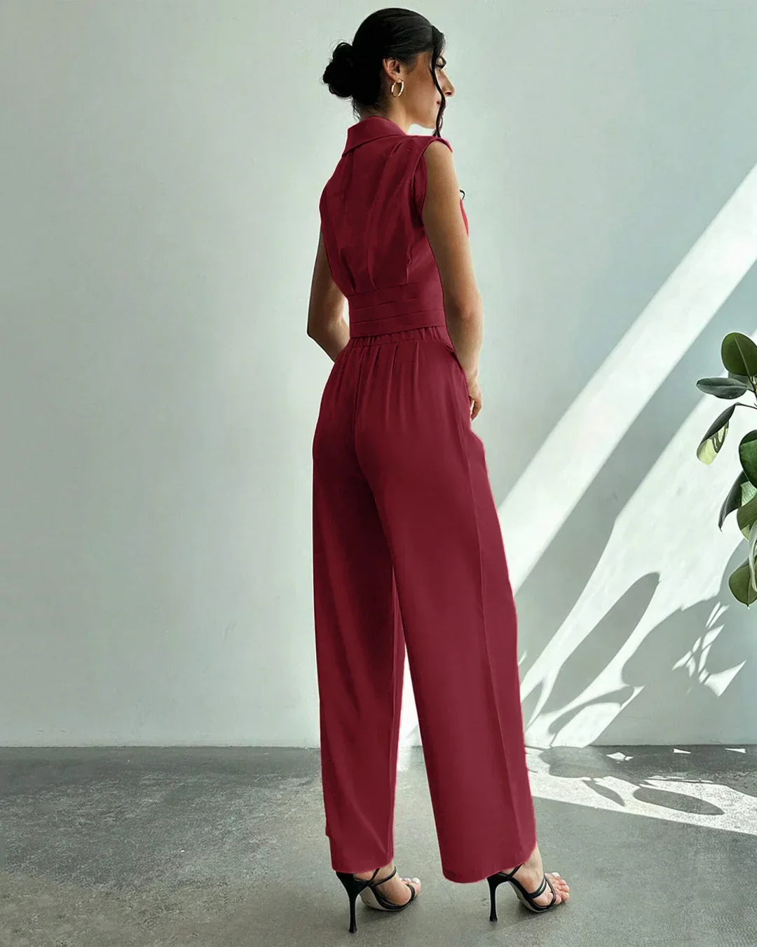 Sleeveless Wrap Crop Top & Pleated Wide-Leg Trousers Co-Ords Set