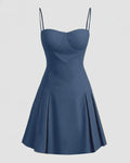 Slim Fit A-Line Mini Dress in Dark Navy Blue