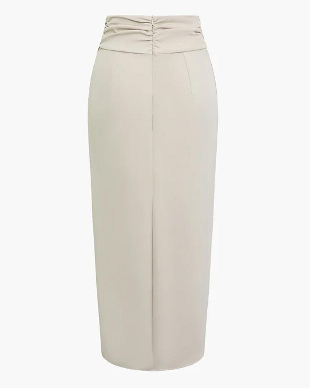 Slim Fit Straight Hem Solid Midi Skirt in Beige