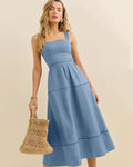 Smocked Back Strap Midi Dress in French Blue