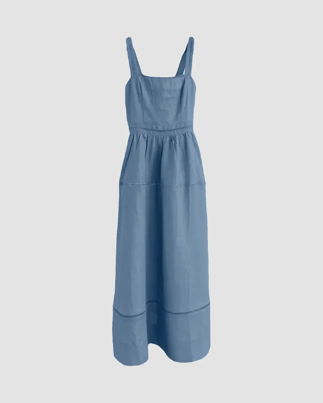 Smocked Back Strap Midi Dress in French Blue