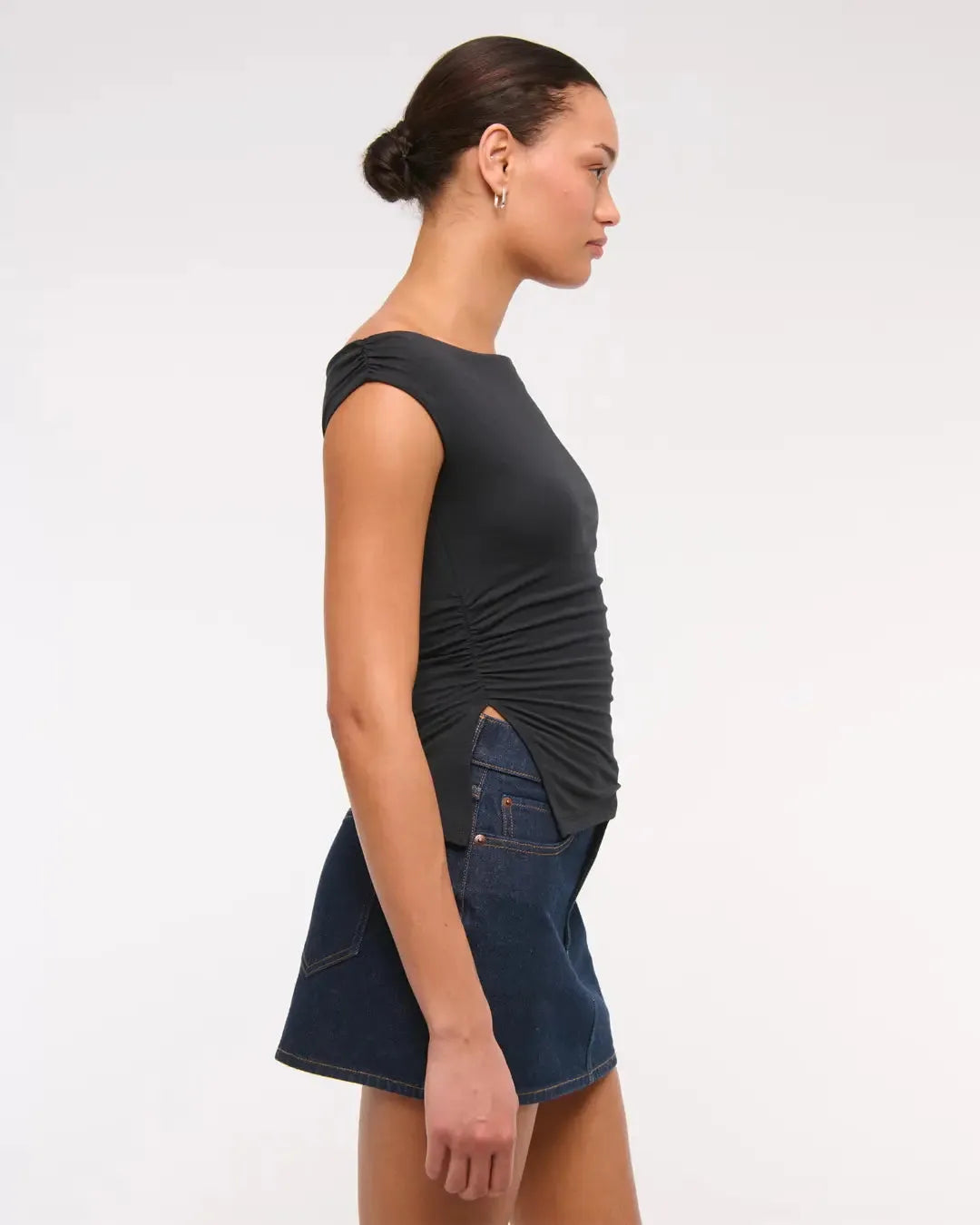 Solid Boat Neck Off Shoulder Top In Black