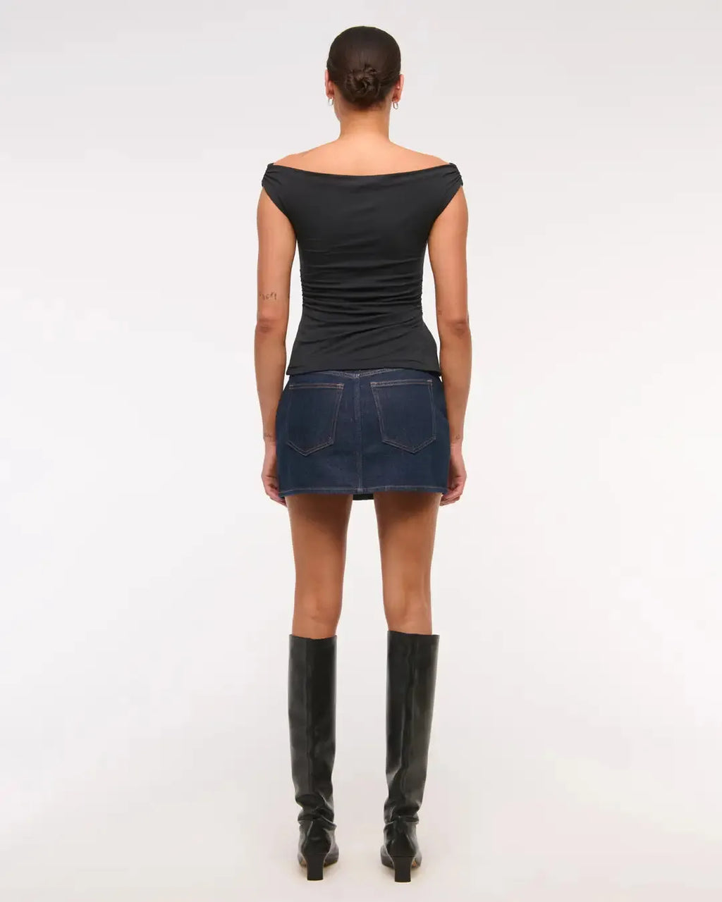 Solid Boat Neck Off Shoulder Top In Black