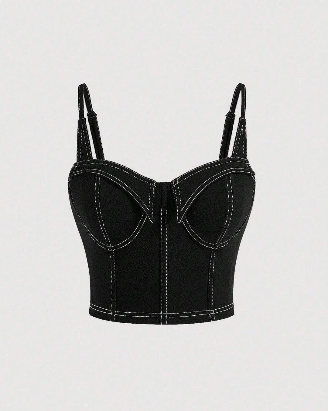 Solid Bustier Black Cami Top