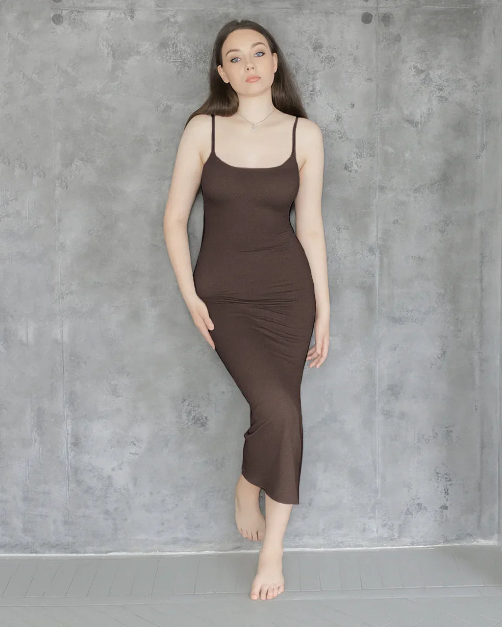 Solid Coco Contour Maxi Dress With Thin Straps