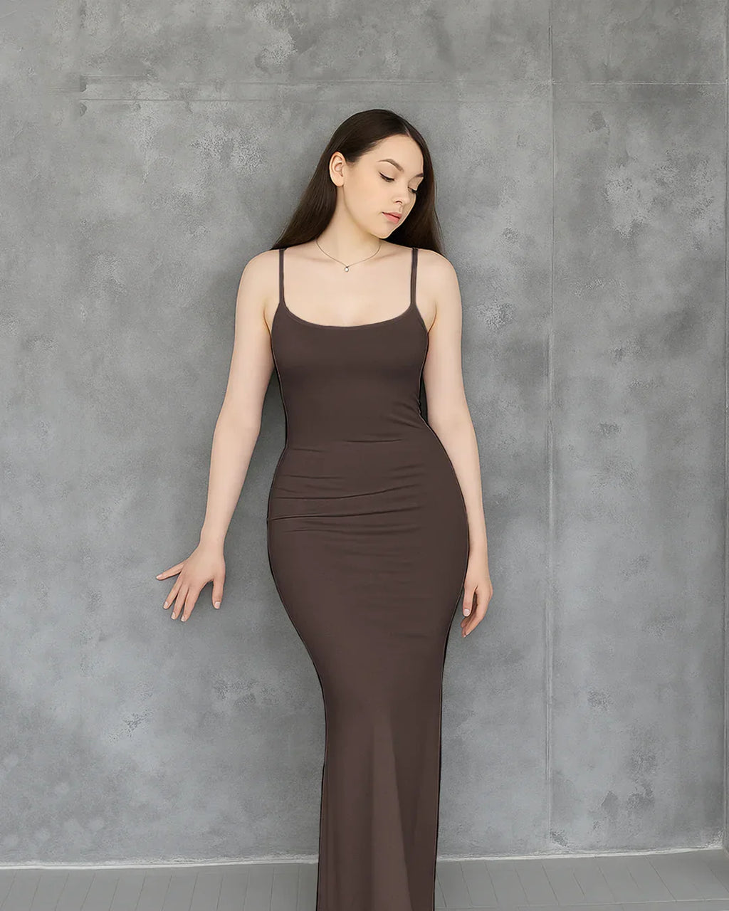 Solid Coco Contour Maxi Dress With Thin Straps