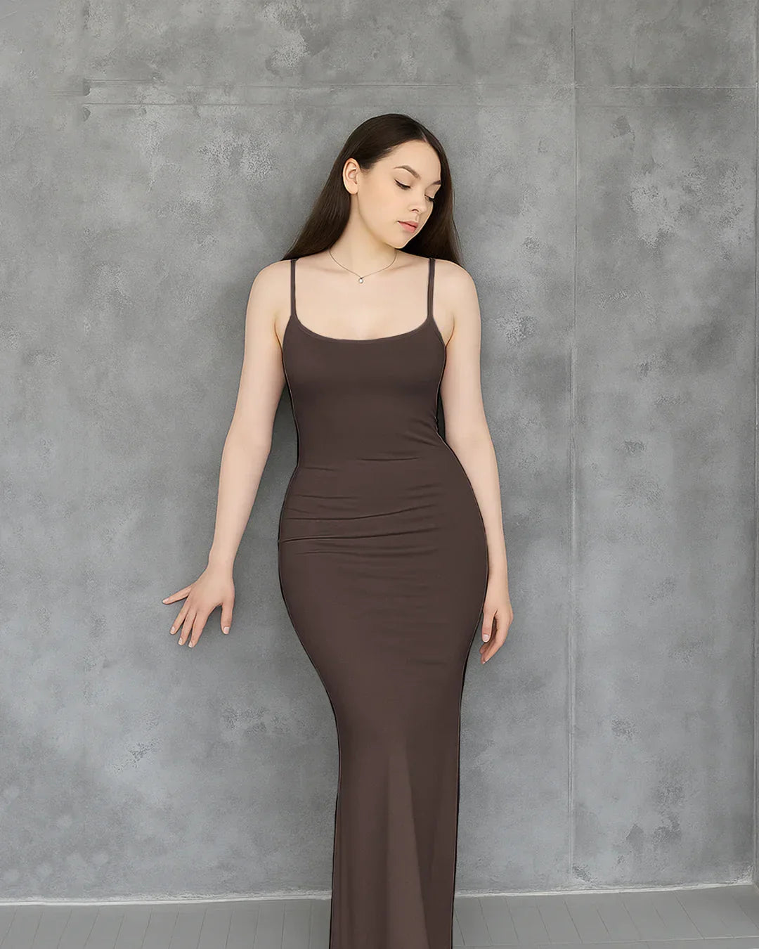 Solid Coco Contour Maxi Dress With Thin Straps