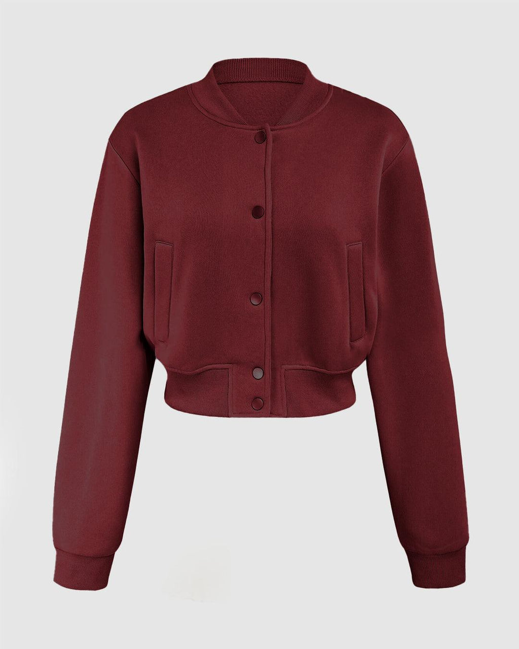Solid Color Bomber Jacket In Cherry