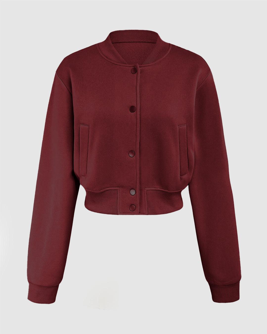 Solid Color Bomber Jacket In Cherry