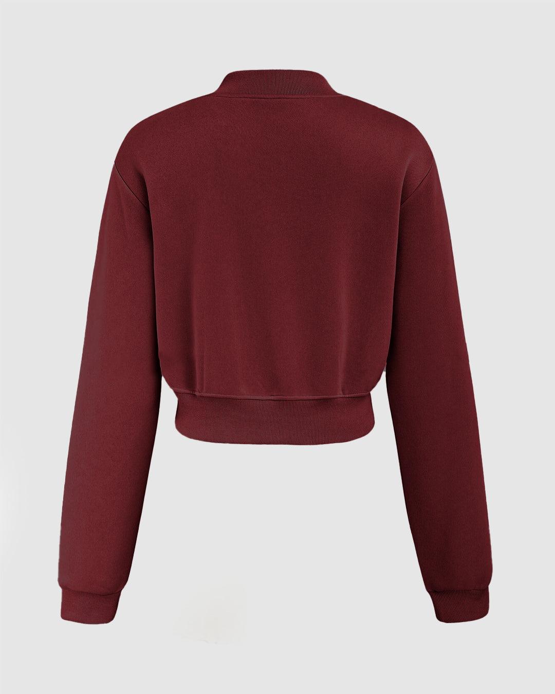 Solid Color Bomber Jacket In Cherry
