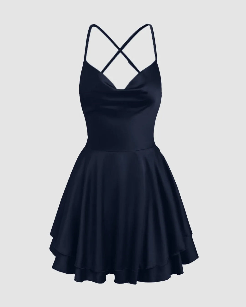Fit and Flare Spaghetti Strap Backless Mini Dress in Navy Blue