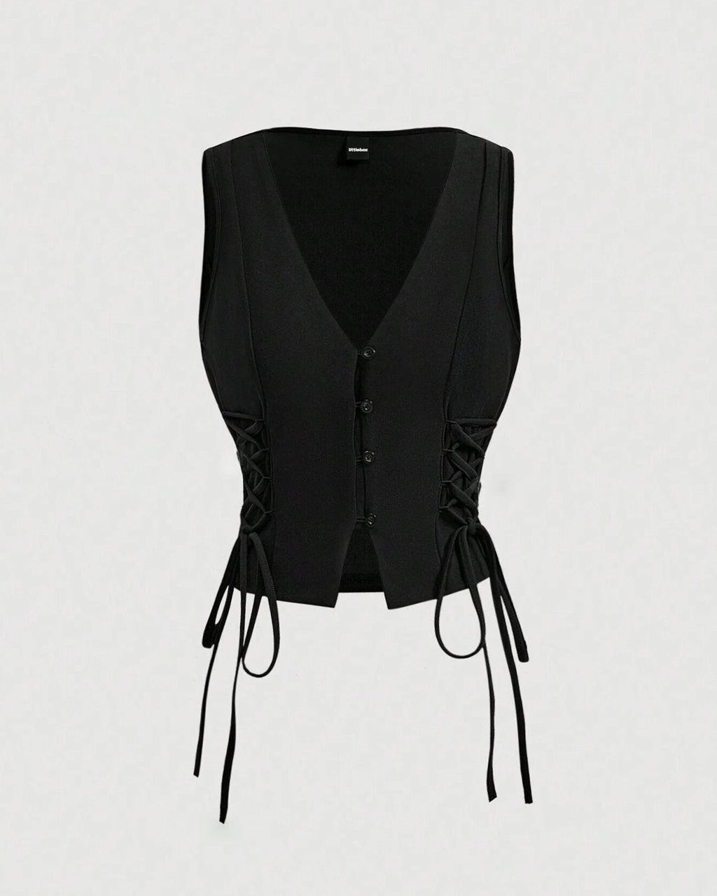 Solid Color Cross Tie Strap Black Side Strap Crop Tank Top In Black