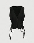 Solid Color Cross Tie Strap Black Side Strap Crop Tank Top In Black
