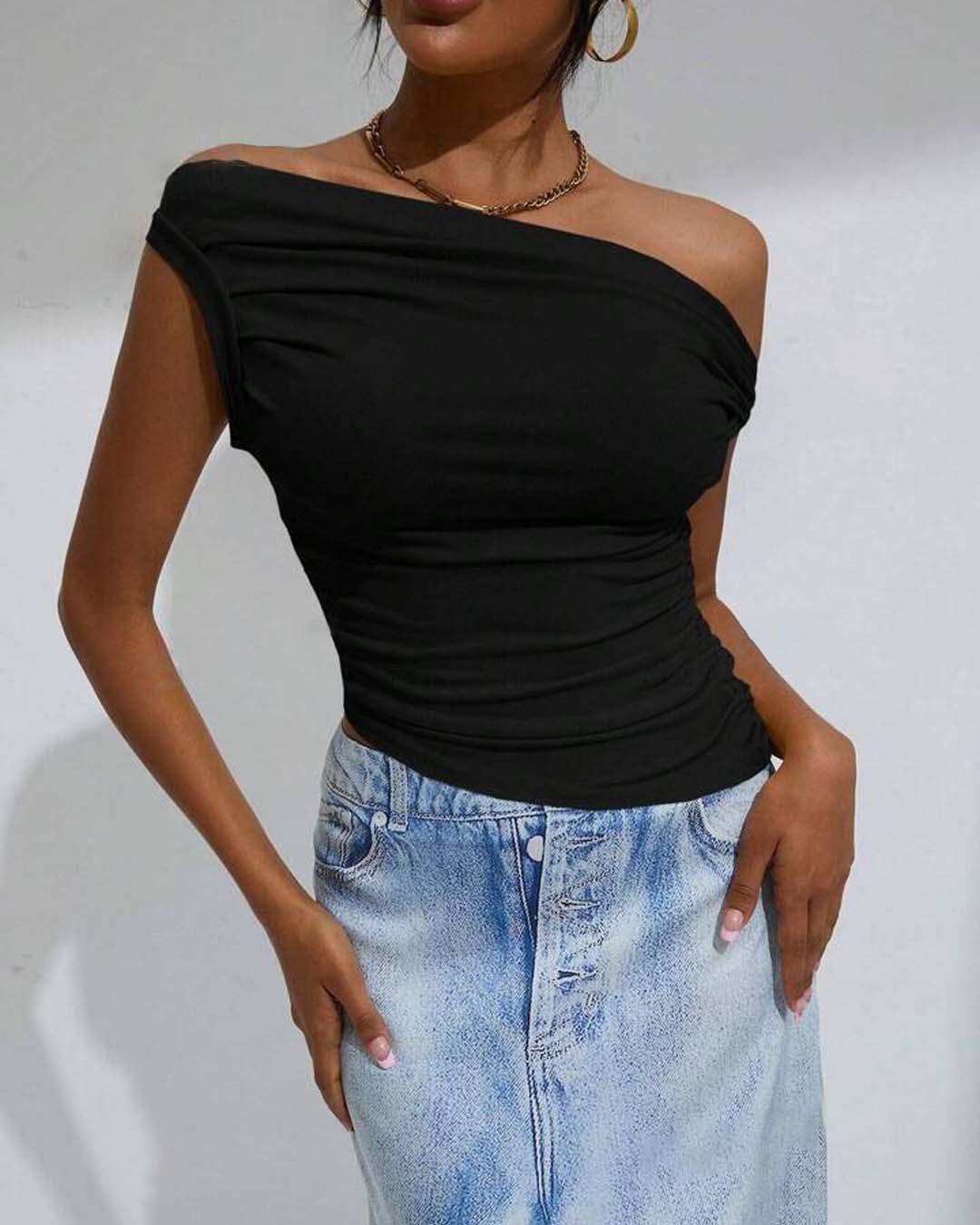 Solid Color Gathered Edge Crop Top
