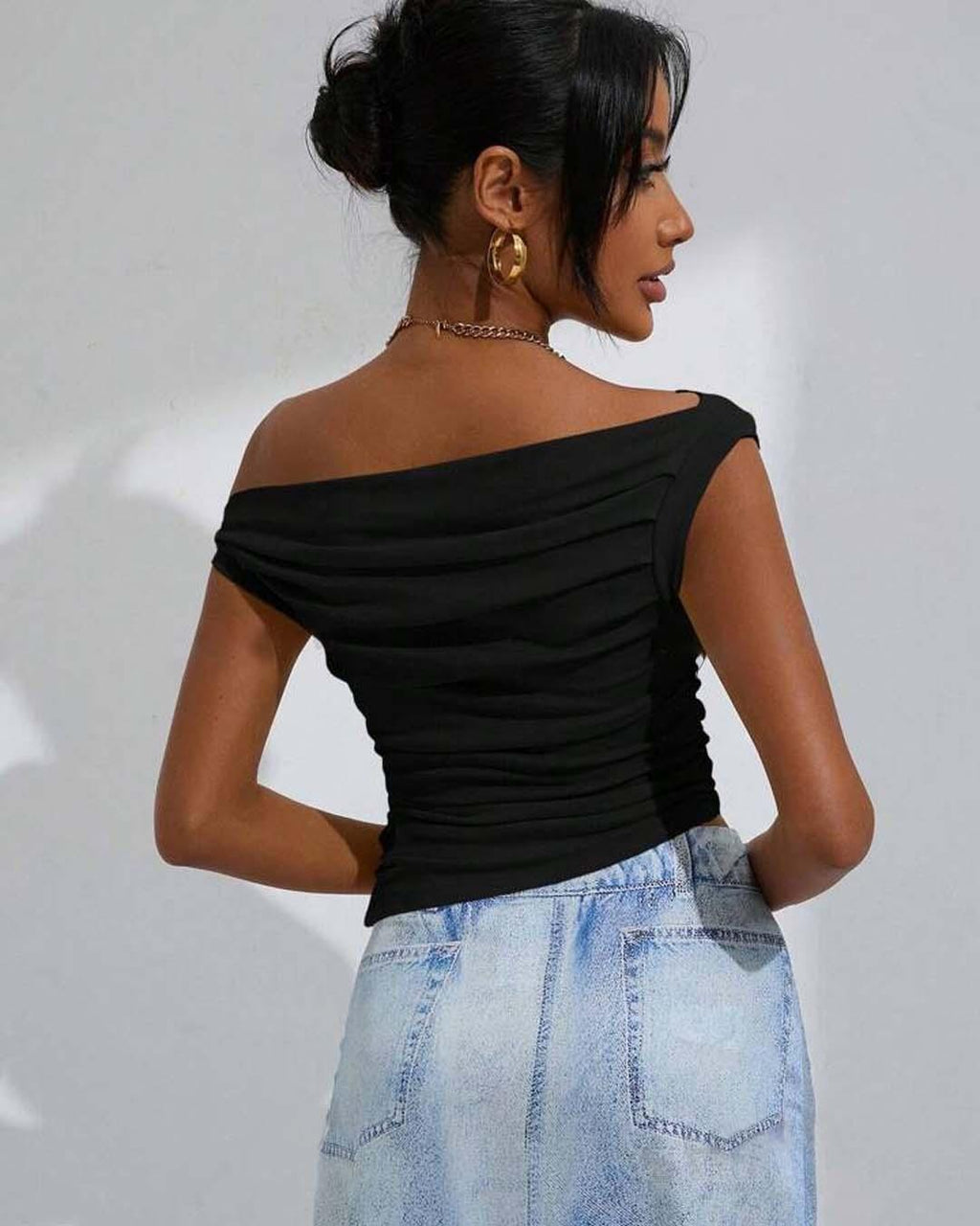 Solid Color Gathered Edge Crop Top