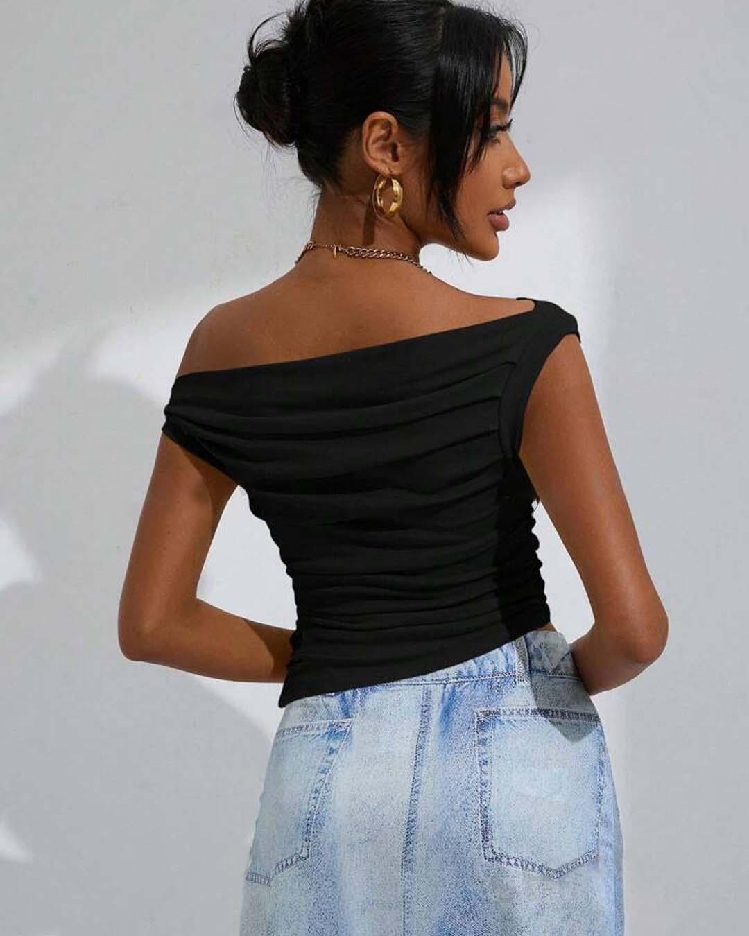 Solid Color Gathered Edge Crop Top