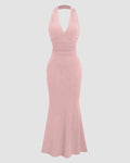 Solid Color Halter Backless Dusty Pink Mermaid Dress