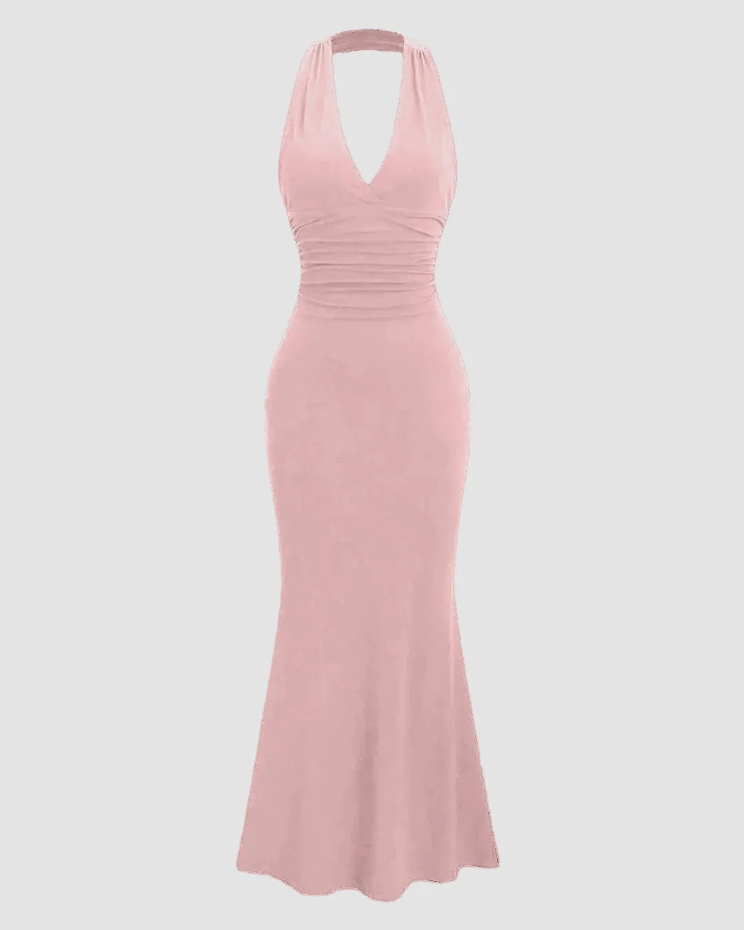 Solid Color Halter Backless Dusty Pink Mermaid Dress