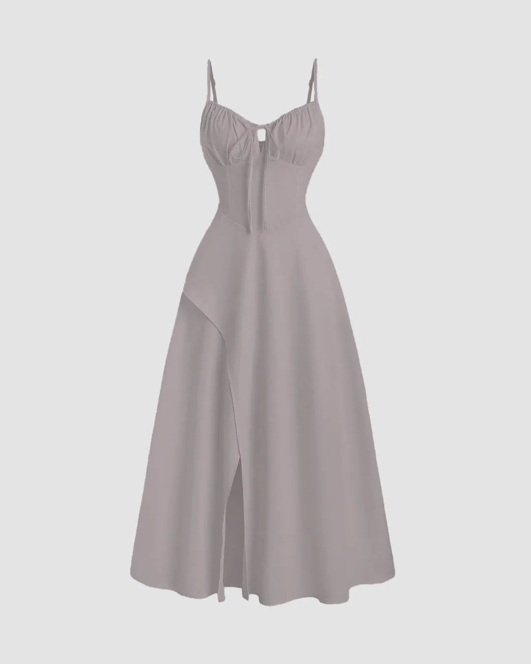 Solid Color High Split Casual Spaghetti Strap Midi Dress In Lavender