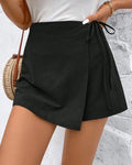 Solid Color Knot Side Wrap Mini Skort in Black