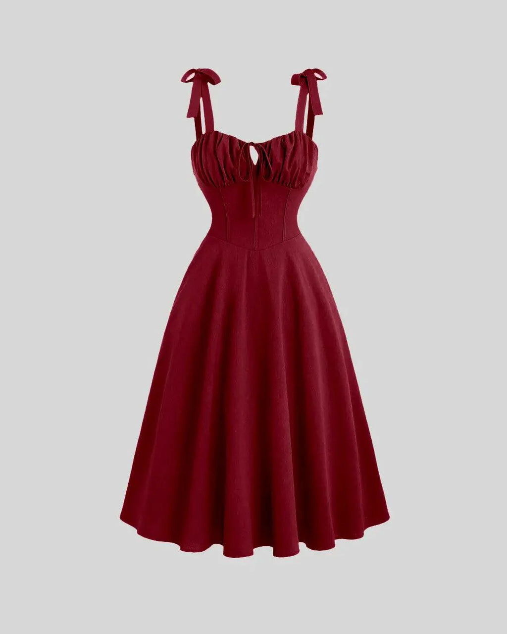 Solid Color Lace Up Backless Cinching Waist Cami Dress In Red