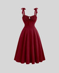 Solid Color Lace Up Backless Cinching Waist Cami Dress In Red