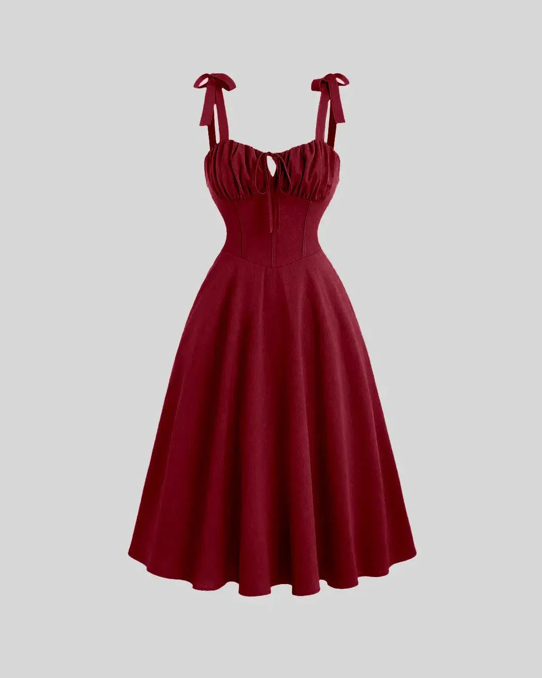 Solid Color Lace Up Backless Cinching Waist Cami Dress In Red