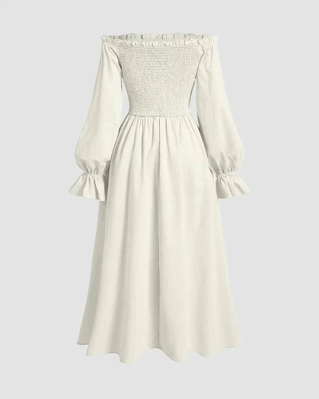 Solid Color Off-Shoulder Cross-Tie Waist Flared Sleeve Dress In Off-White