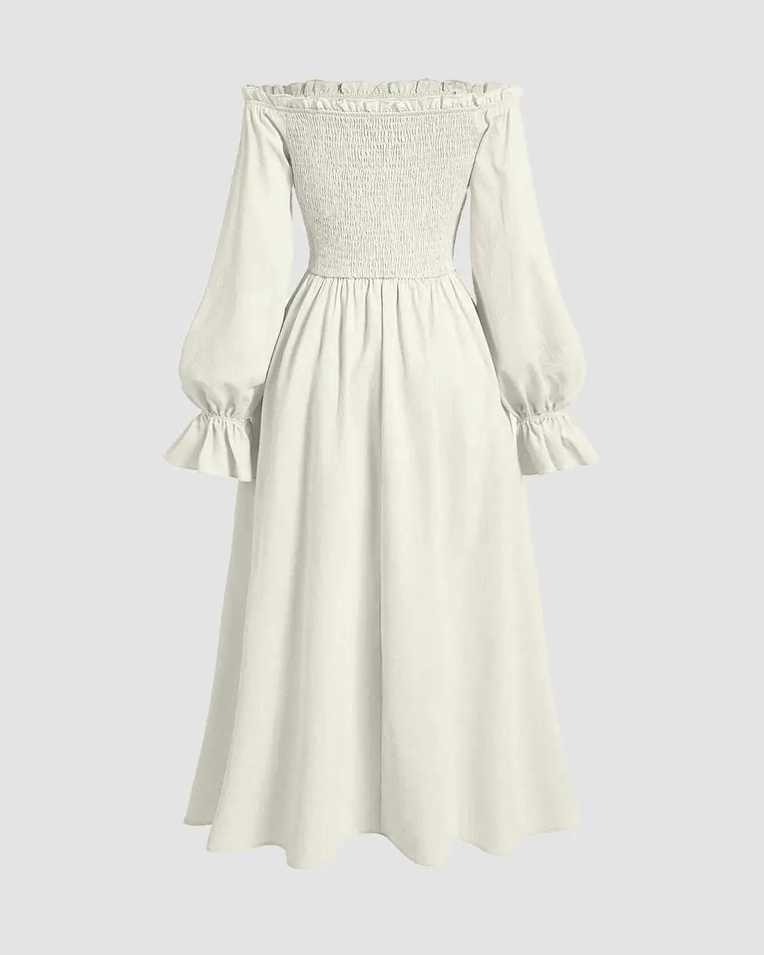 Solid Color Off-Shoulder Cross-Tie Waist Flared Sleeve Dress In Off-White