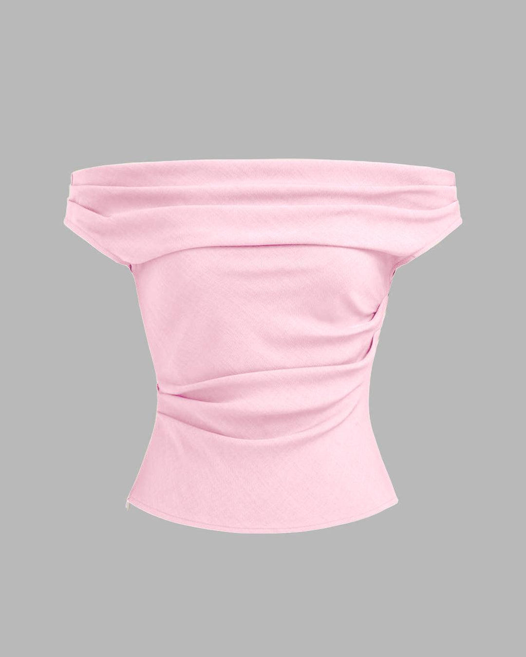 Solid Color Off-Shoulder Ruched Baby Pink Top