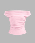 Solid Color Off-Shoulder Ruched Baby Pink Top