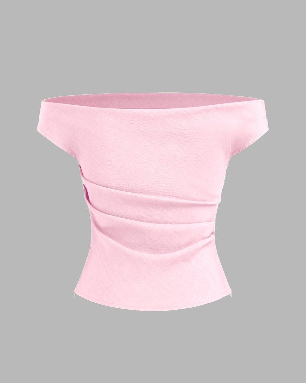 Solid Color Off-Shoulder Ruched Baby Pink Top