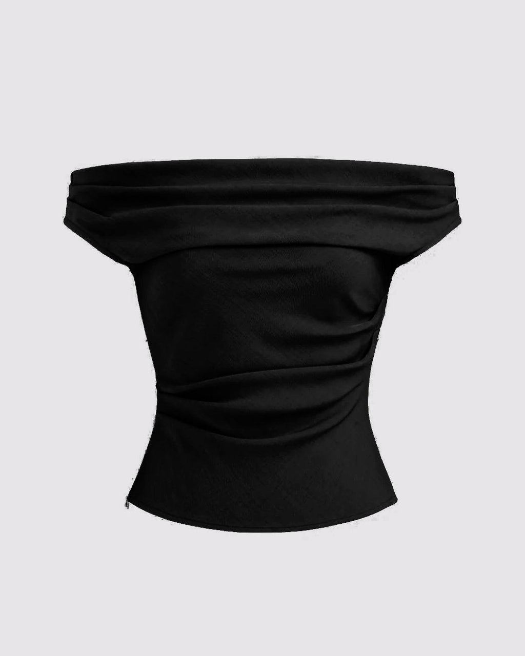 Solid Color Off-Shoulder Ruched Black Top