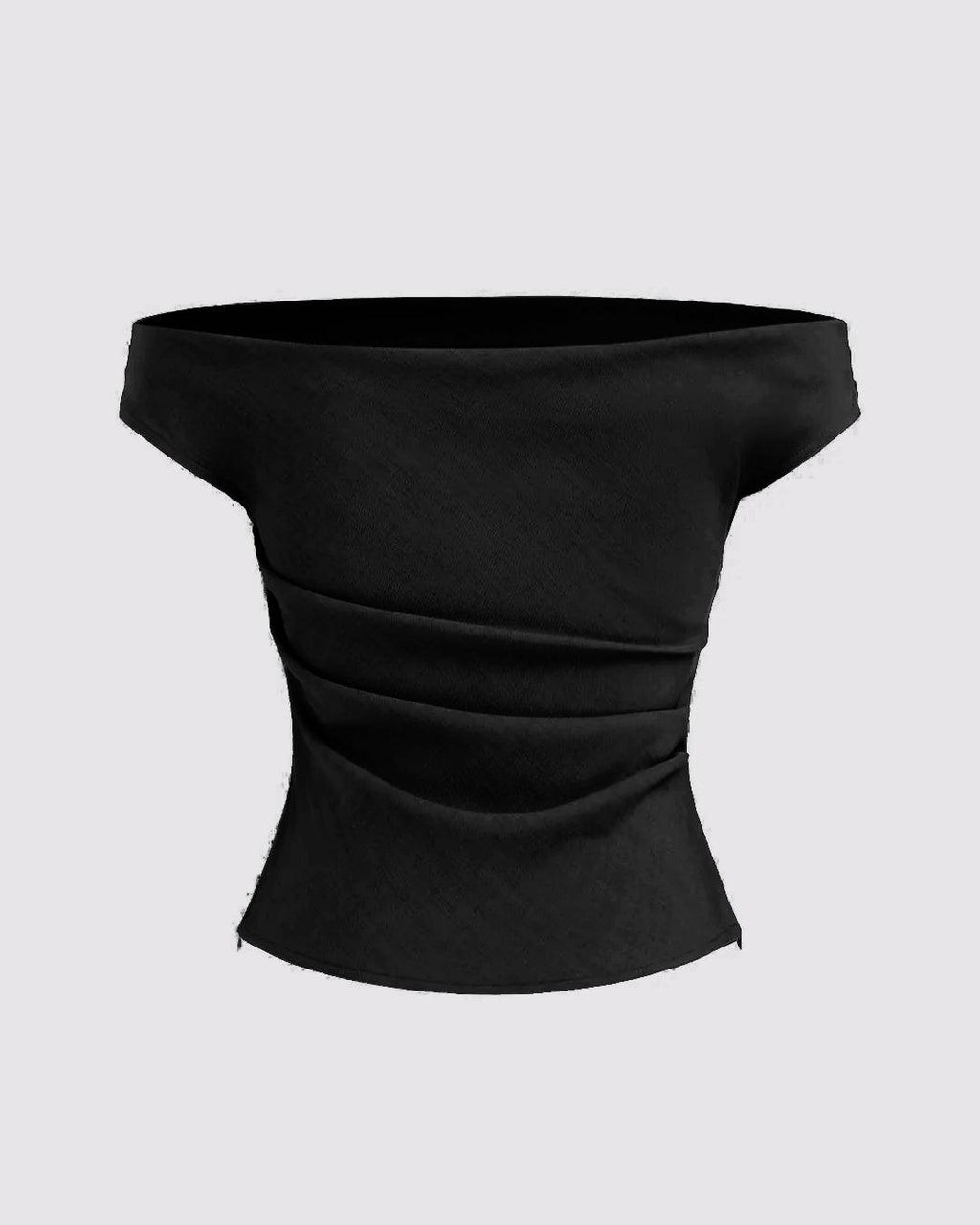 Solid Color Off-Shoulder Ruched Black Top