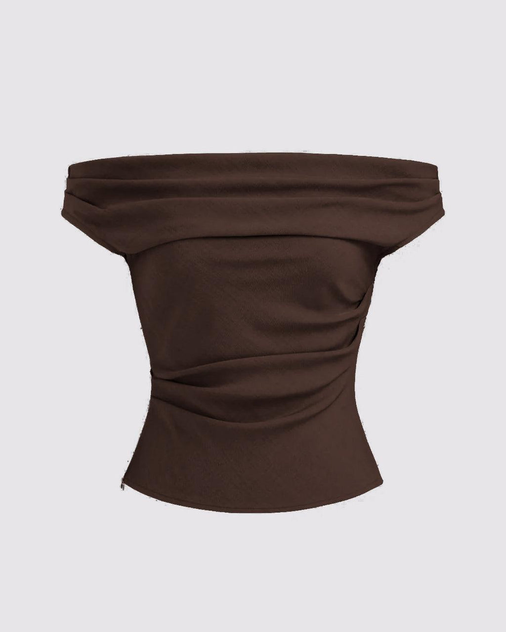 Solid Color Off-Shoulder Ruched Chocolate Brown Top