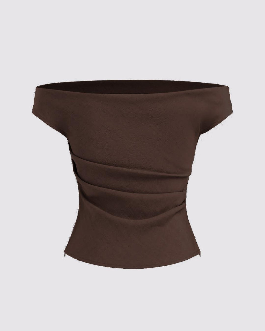 Solid Color Off-Shoulder Ruched Chocolate Brown Top